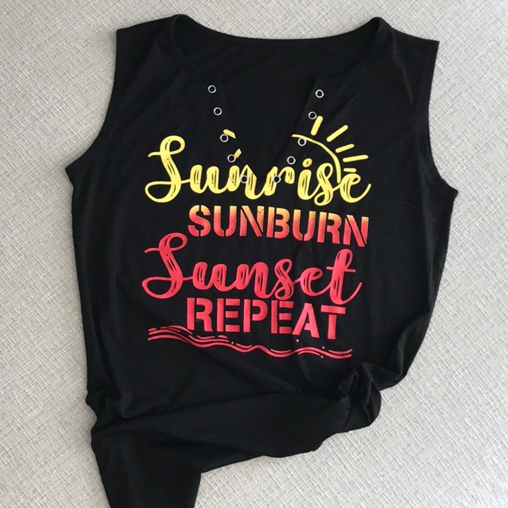 Black 'Sunrise Sunburn Sunset Repeat' Muscle Tee